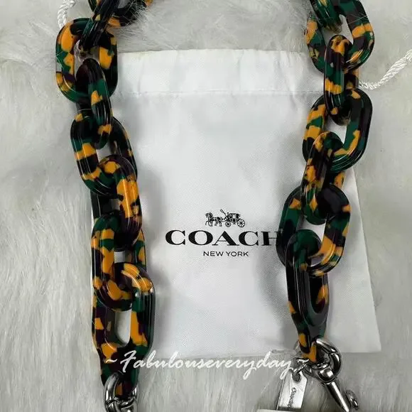 Coach COACHTOPIA Short Chain Strap In Recycled Resin Black/Green Multi Ck544 NWT - Picture 4 of 6